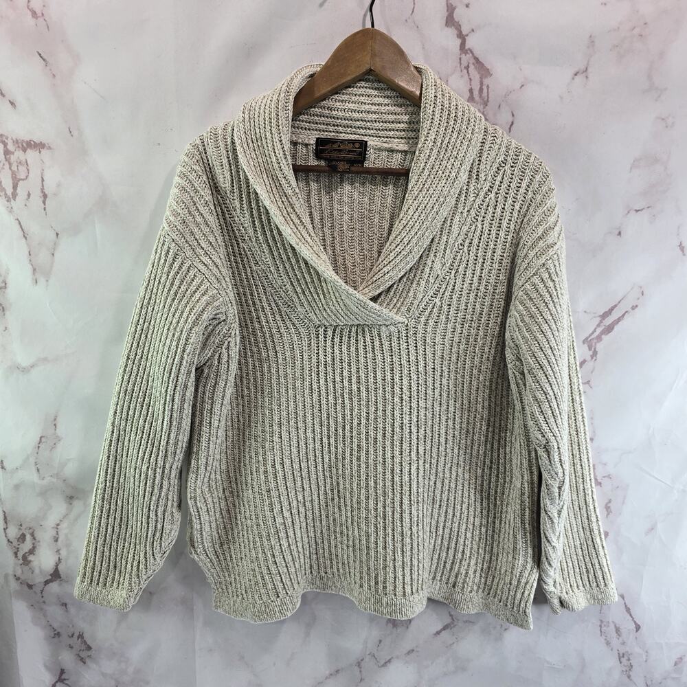 Vintage Eddie Bauer Sweater Womens Large Boxy V Neck 90s Fisherman Shawl Collar